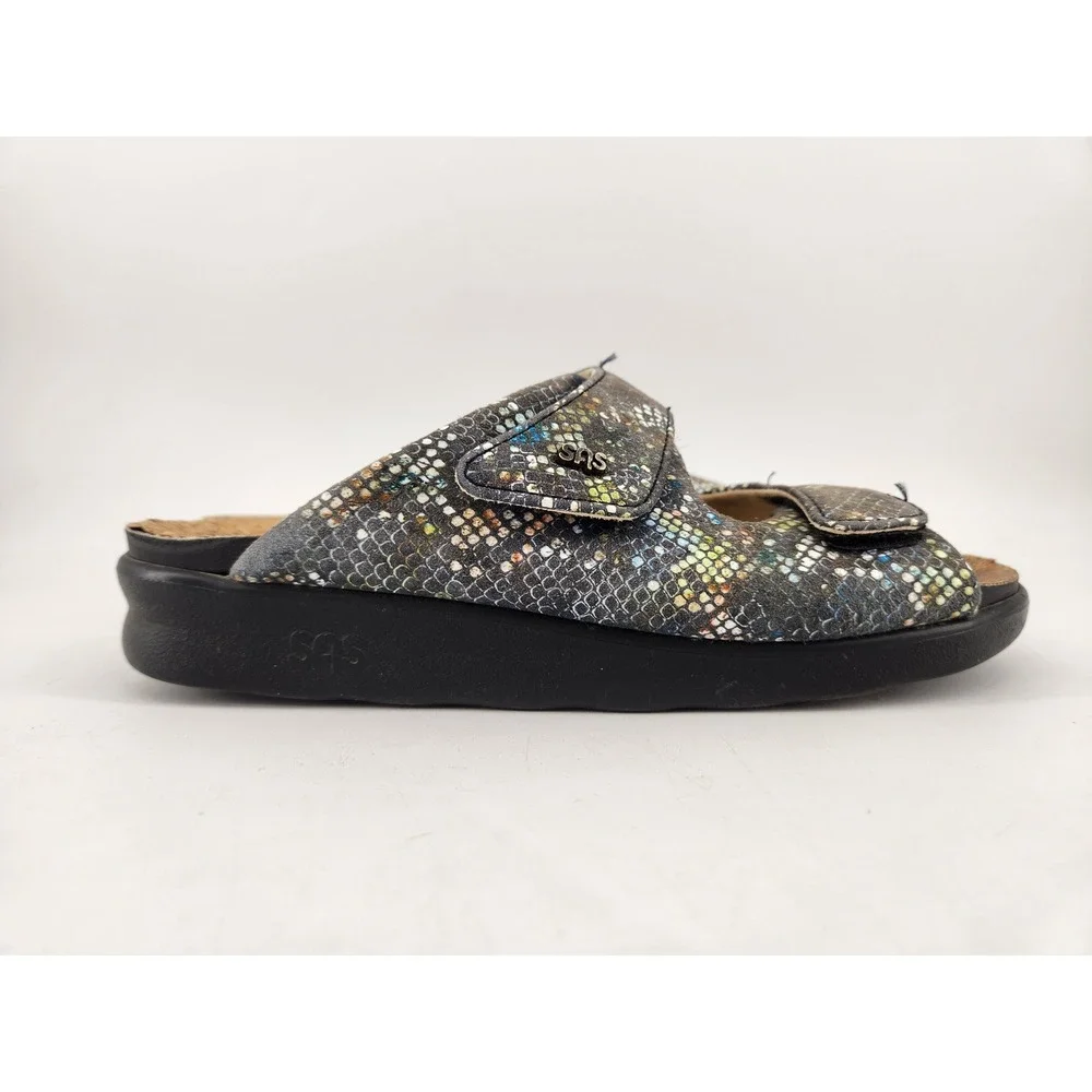 SAS Cozy Slide Sandals Womens 8 Multisnake Print Double Adjustable Strap Comfort